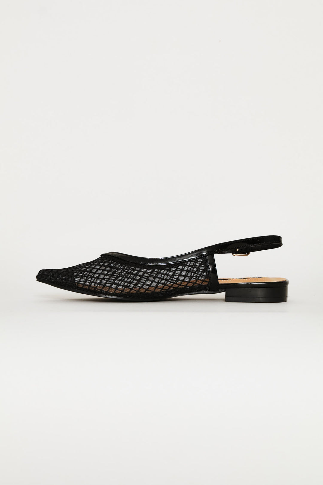 V Cut Mesh Pointy Slingback - Black