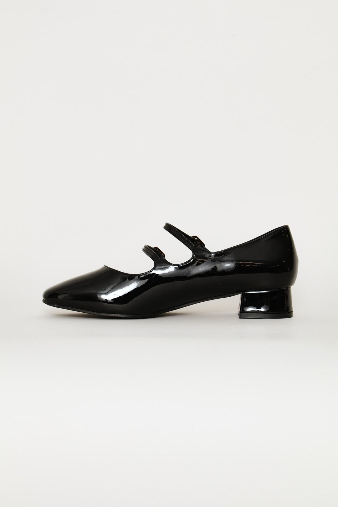 Double Strap Block Heeel Pump - Black