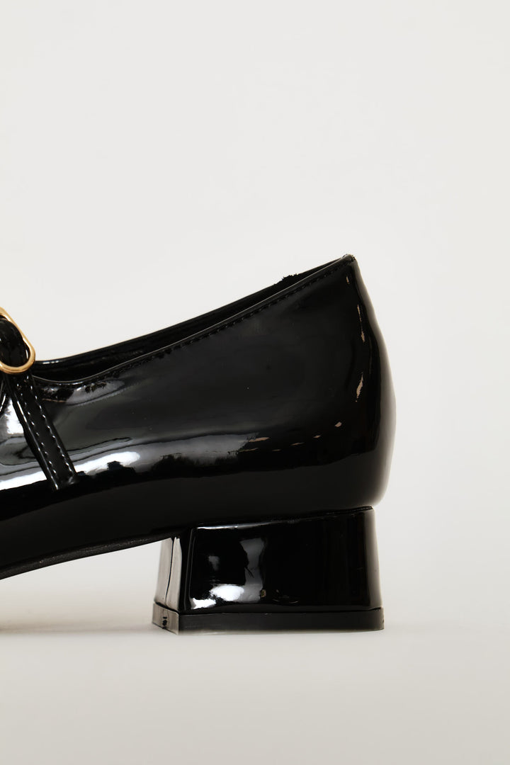 Double Strap Block Heeel Pump - Black