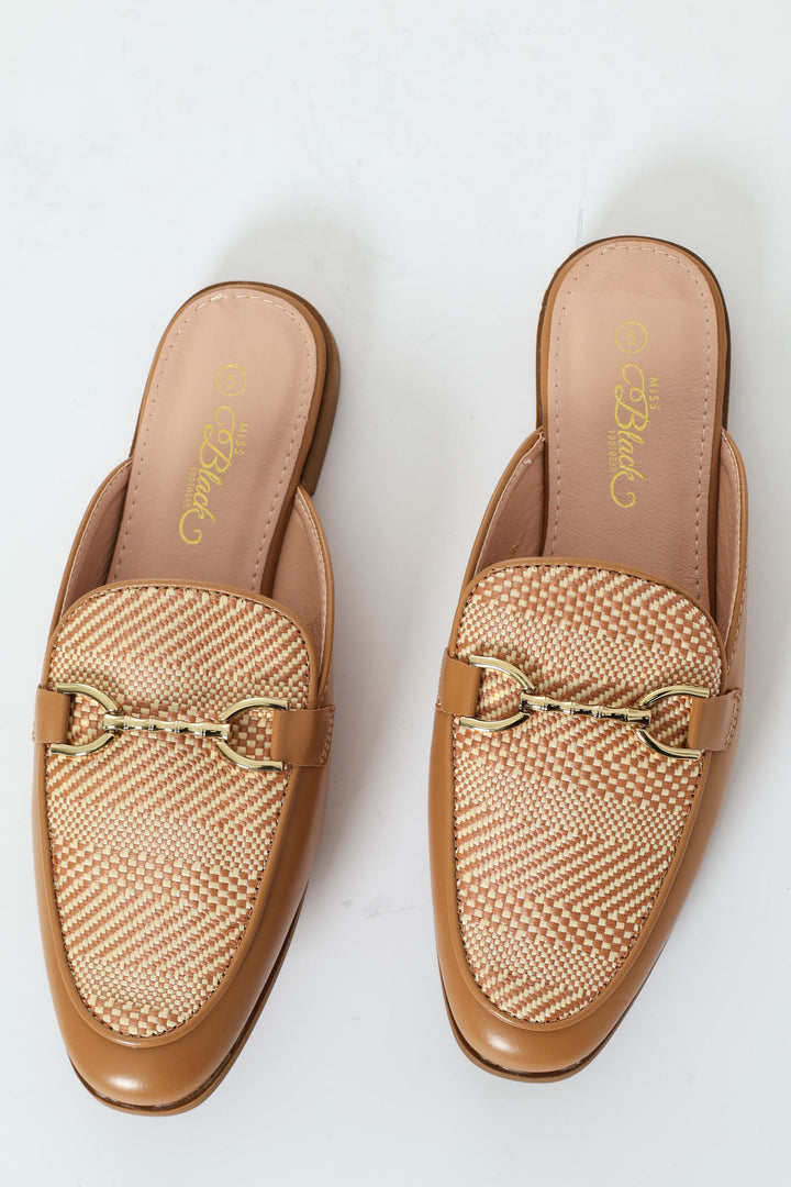 Baylee 1 Patent & Raffia Slip On Mule - Tan