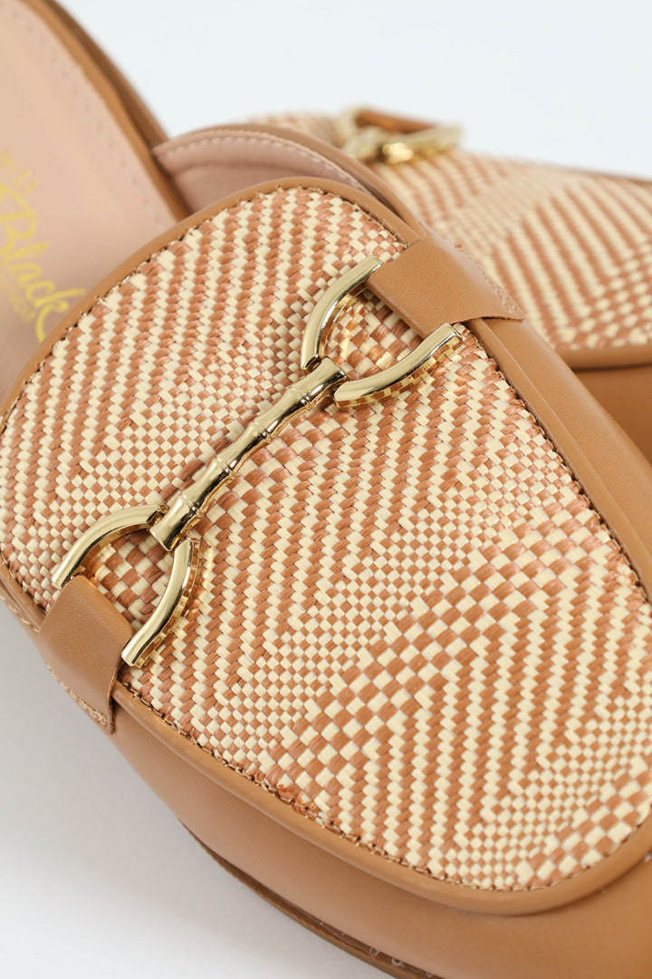 Baylee 1 Patent & Raffia Slip On Mule - Tan