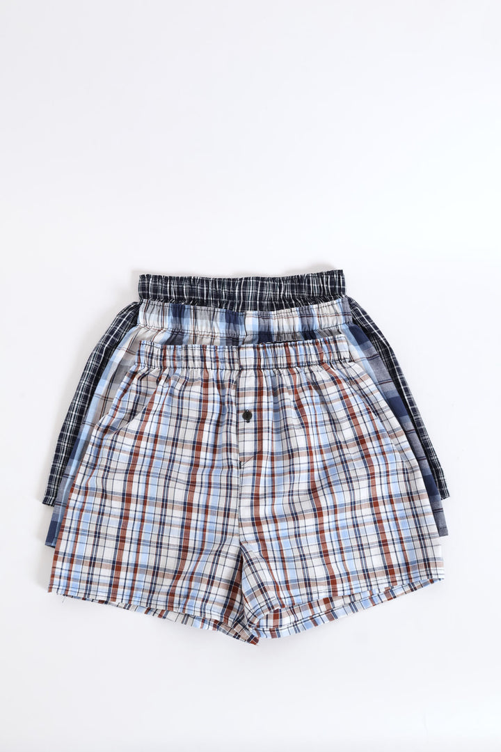 3 Pack Check Value Boxers - Navy/Grey