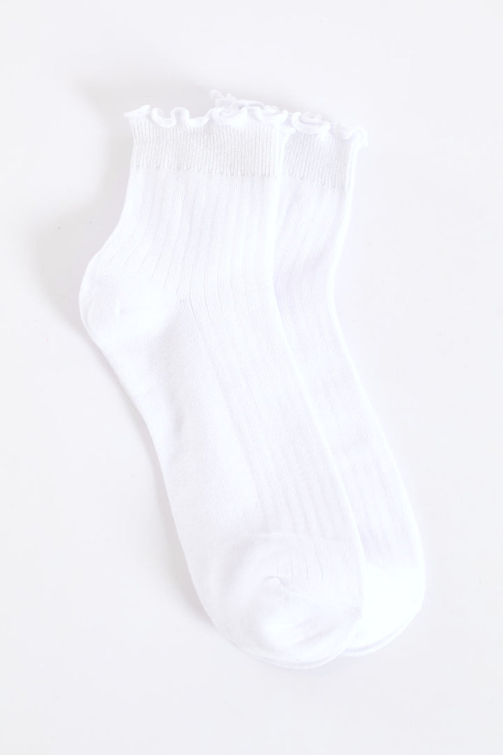 2 Pack Lettuce Edging Mid Crew Socks - White