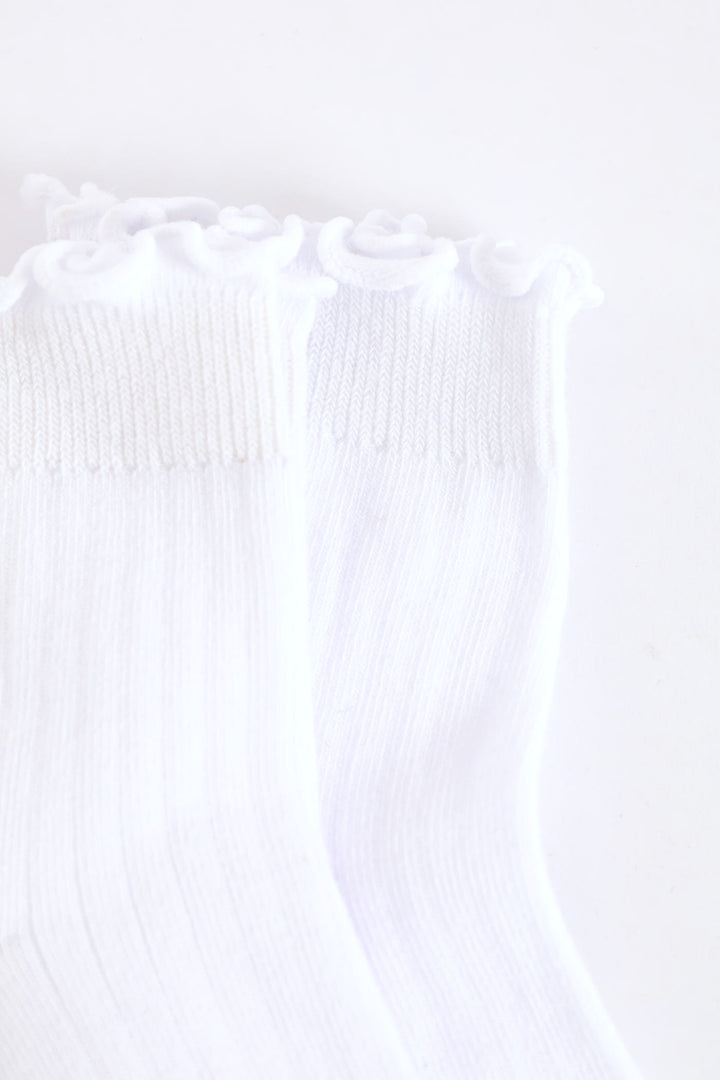 2 Pack Lettuce Edging Mid Crew Socks - White