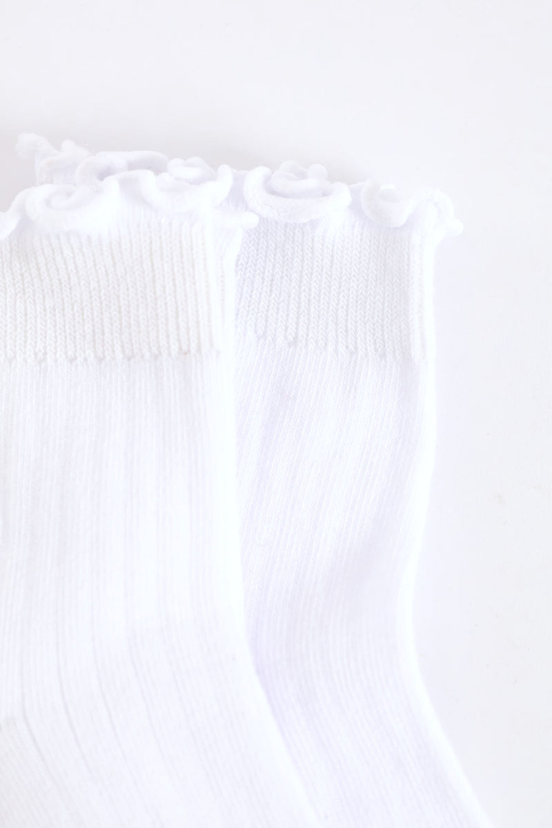 2 Pack Lettuce Edging Mid Crew Socks - White