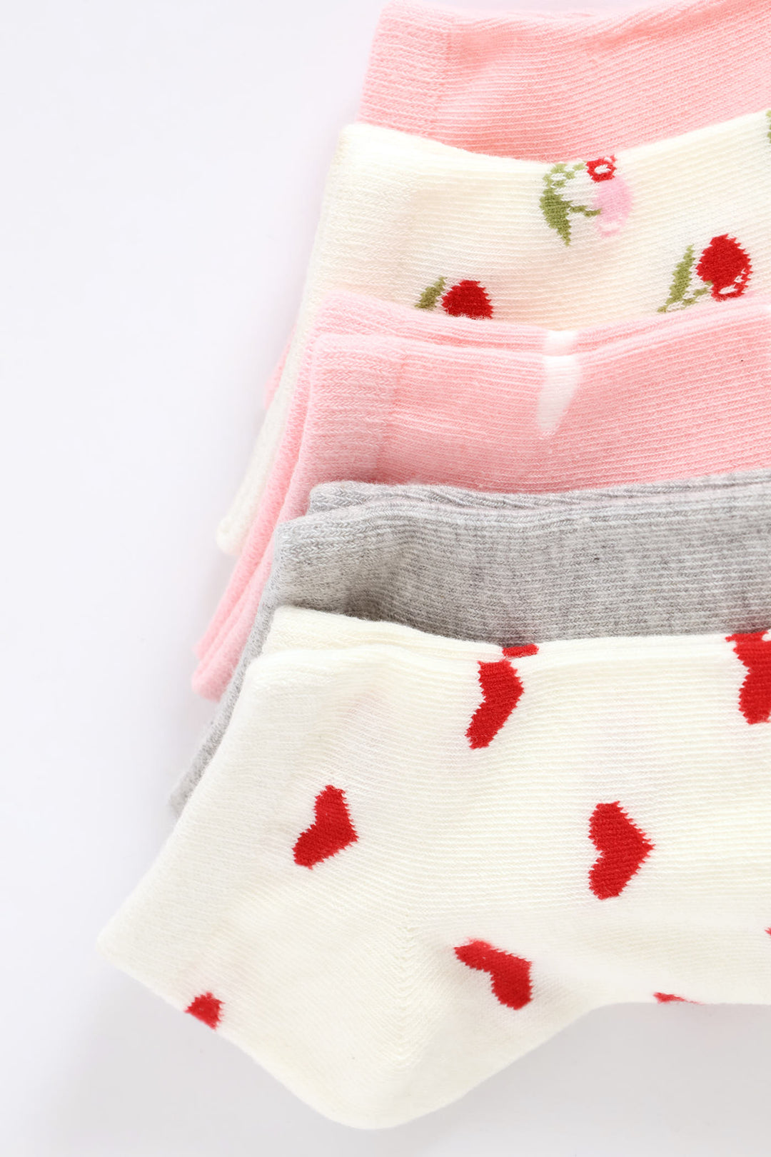 5 Pack Cherry Hearts Low Cut Socks - Multi