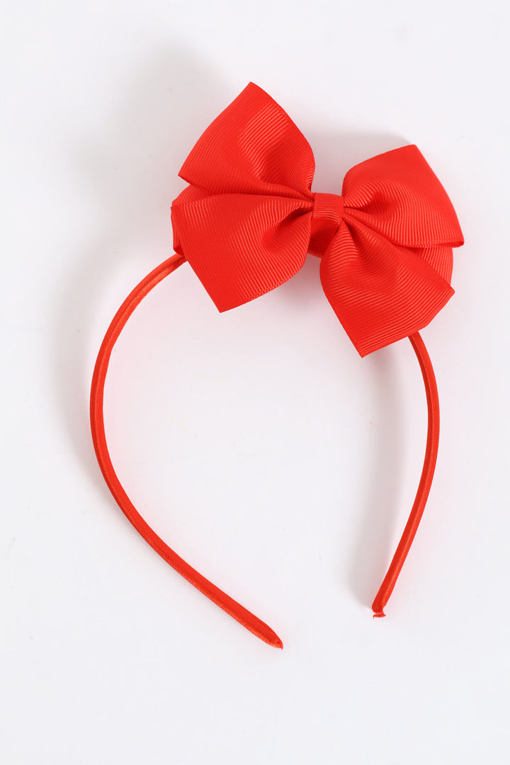 Girls Bow Aliceband - Red