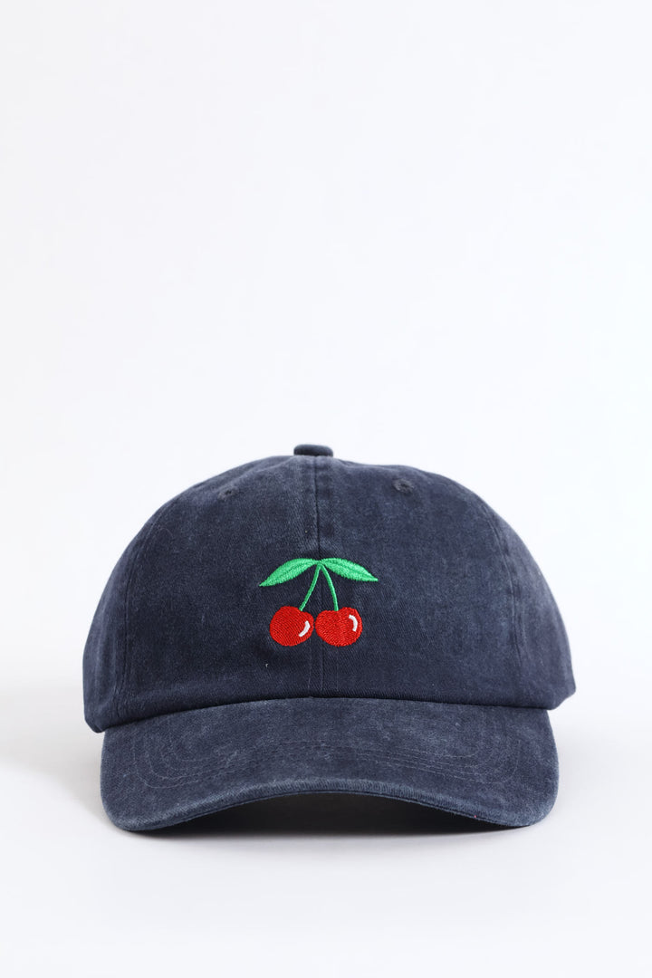 Cherry Embroidery Peak  - Navy