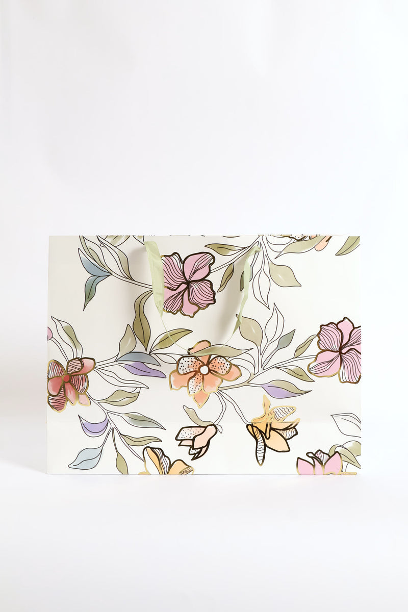 Foilage Print Gift Bag - White