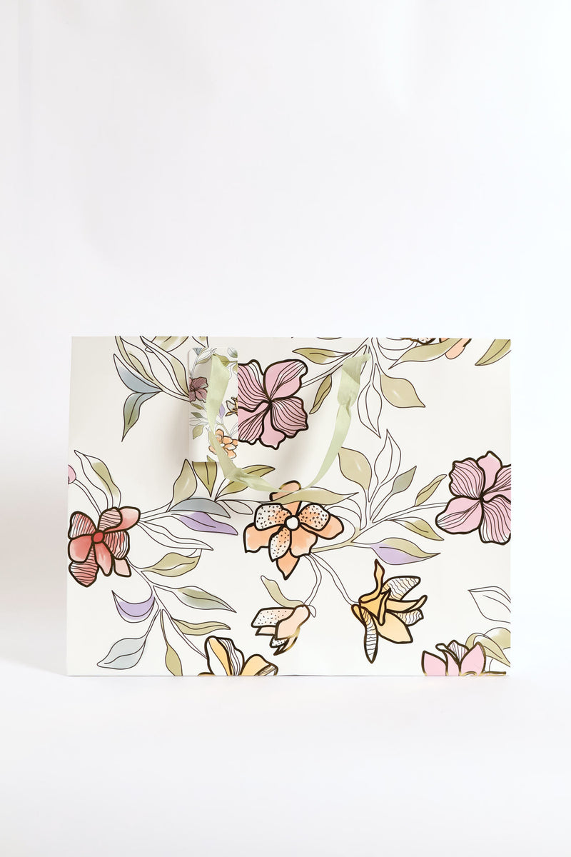 Foilage Print Gift Bag - White