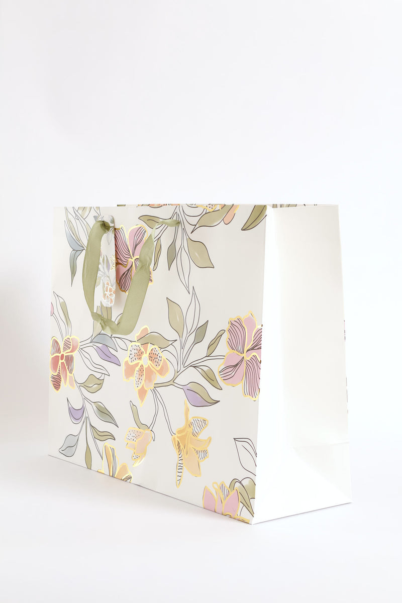 Foilage Print Gift Bag - White