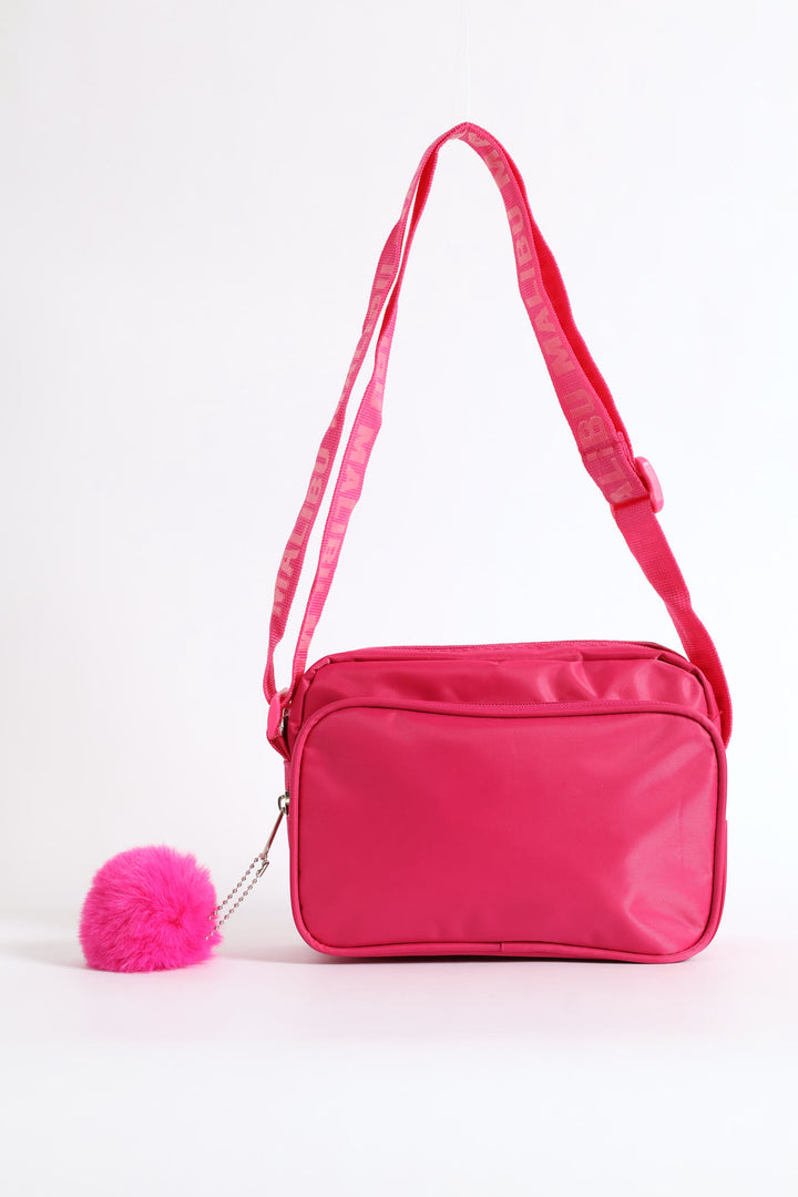 Girls Nylon Rectangle Sling Bag - Bright Pink