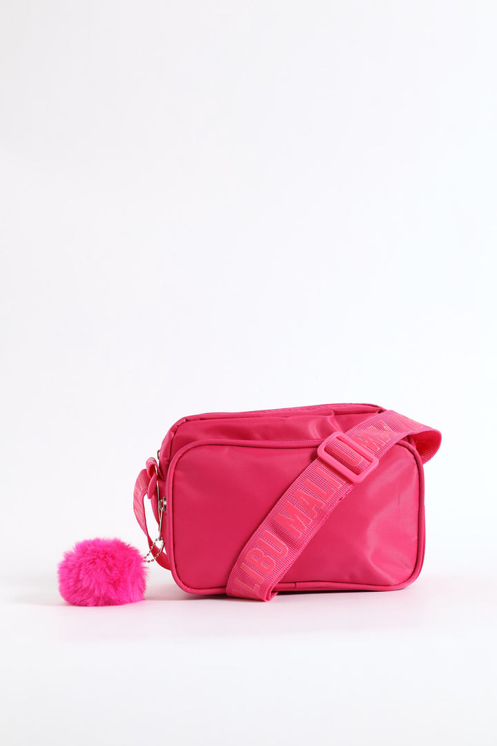 Girls Nylon Rectangle Sling Bag - Bright Pink