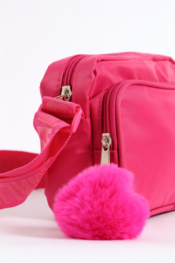 Girls Nylon Rectangle Sling Bag - Bright Pink