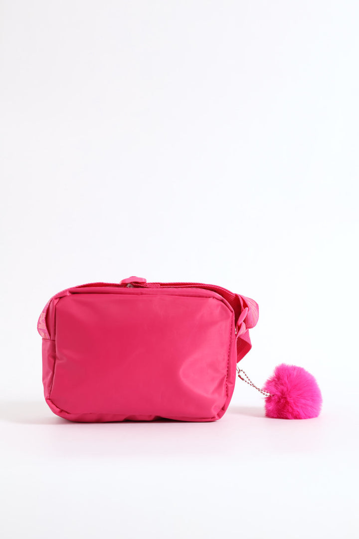 Girls Nylon Rectangle Sling Bag - Bright Pink