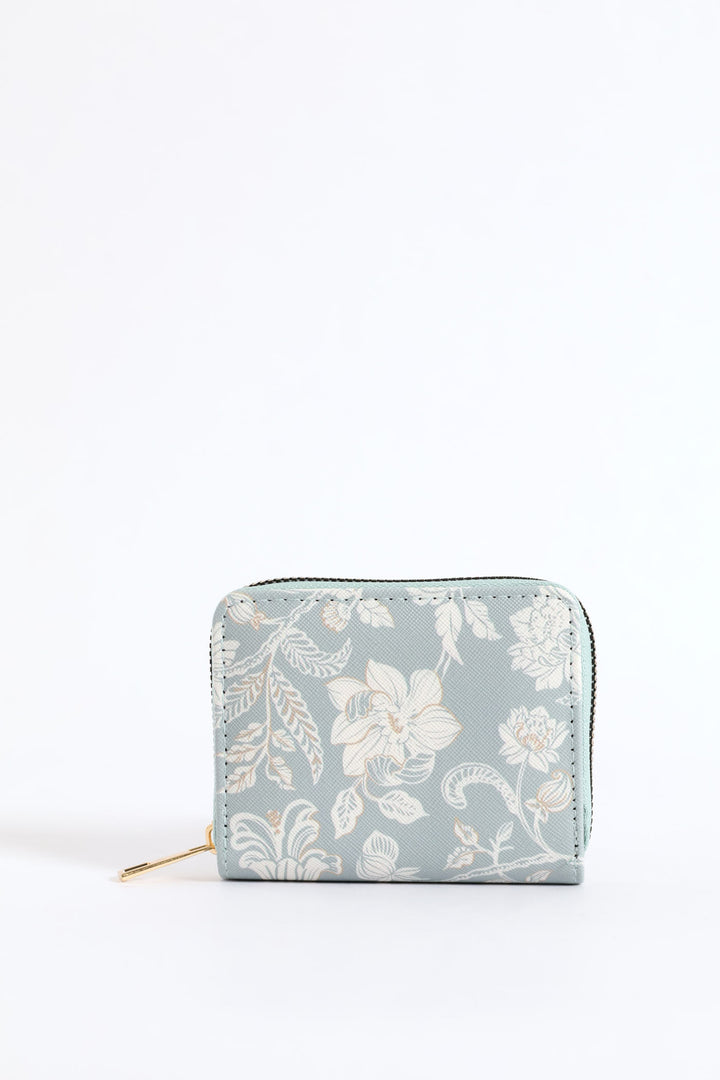Floral Print Zip Around Purse - Sage