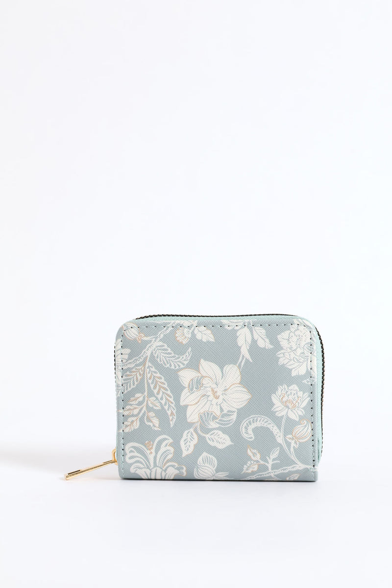 Floral Print Zip Around Purse - Sage
