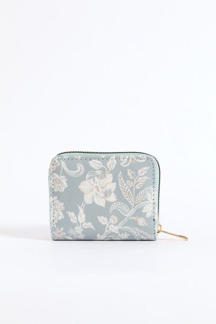 Floral Print Zip Around Purse - Sage