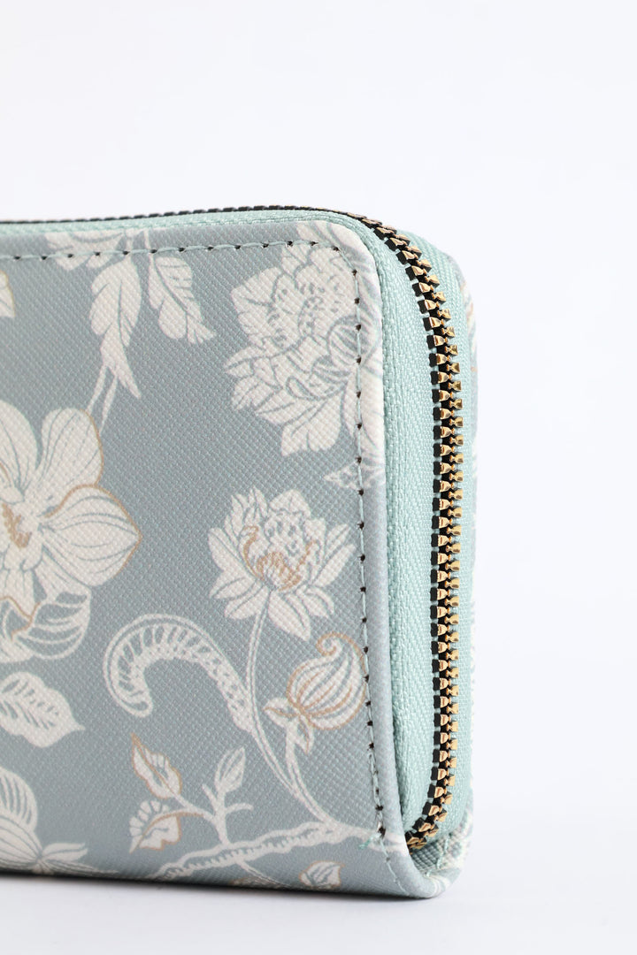 Floral Print Zip Around Purse - Sage