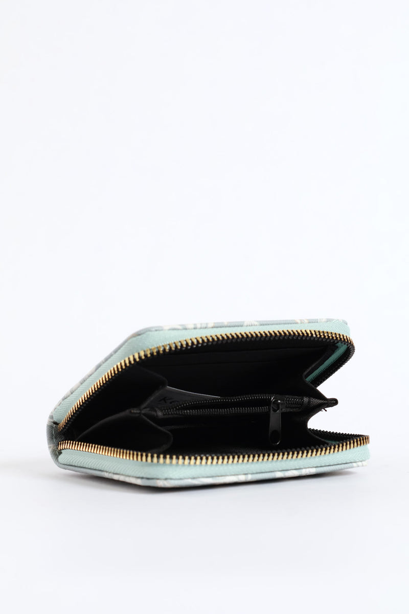 Floral Print Zip Around Purse - Sage