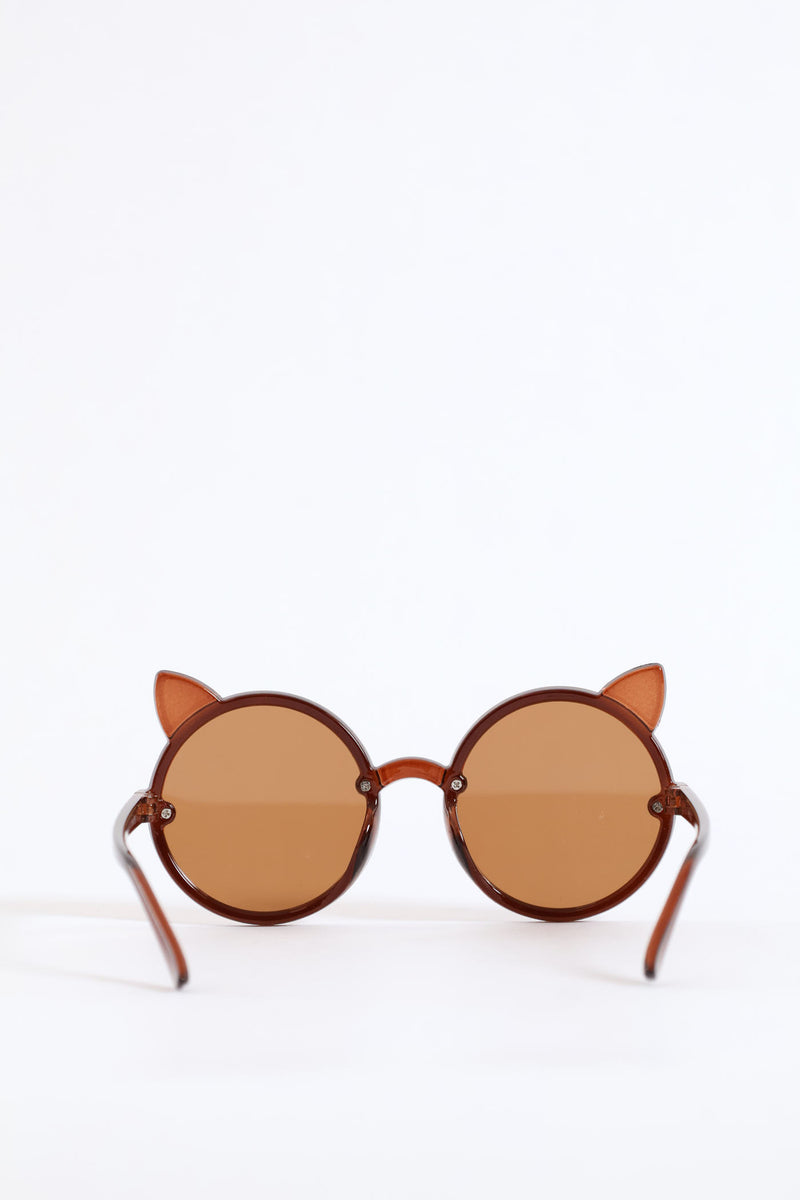 Girls Round Cat Sunnies - Brown
