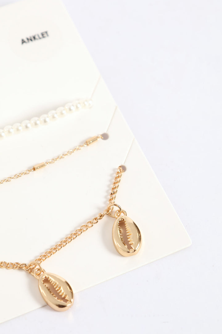 3 Pack Shell Anklet - Gold