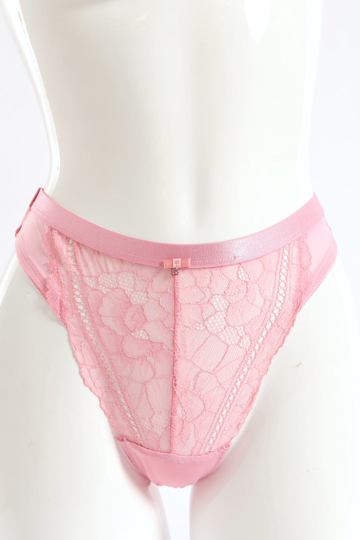 Shimmer Lace & Mesh Thong - Pink