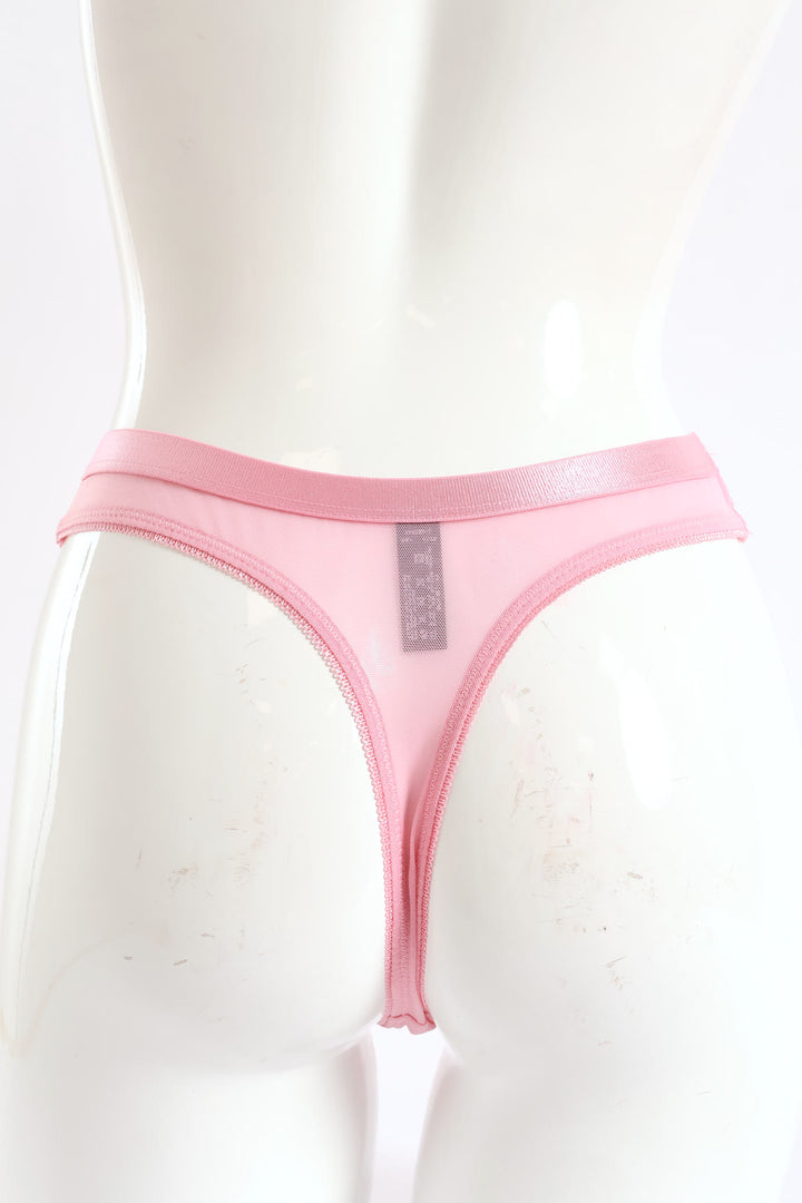 Shimmer Lace & Mesh Thong - Pink