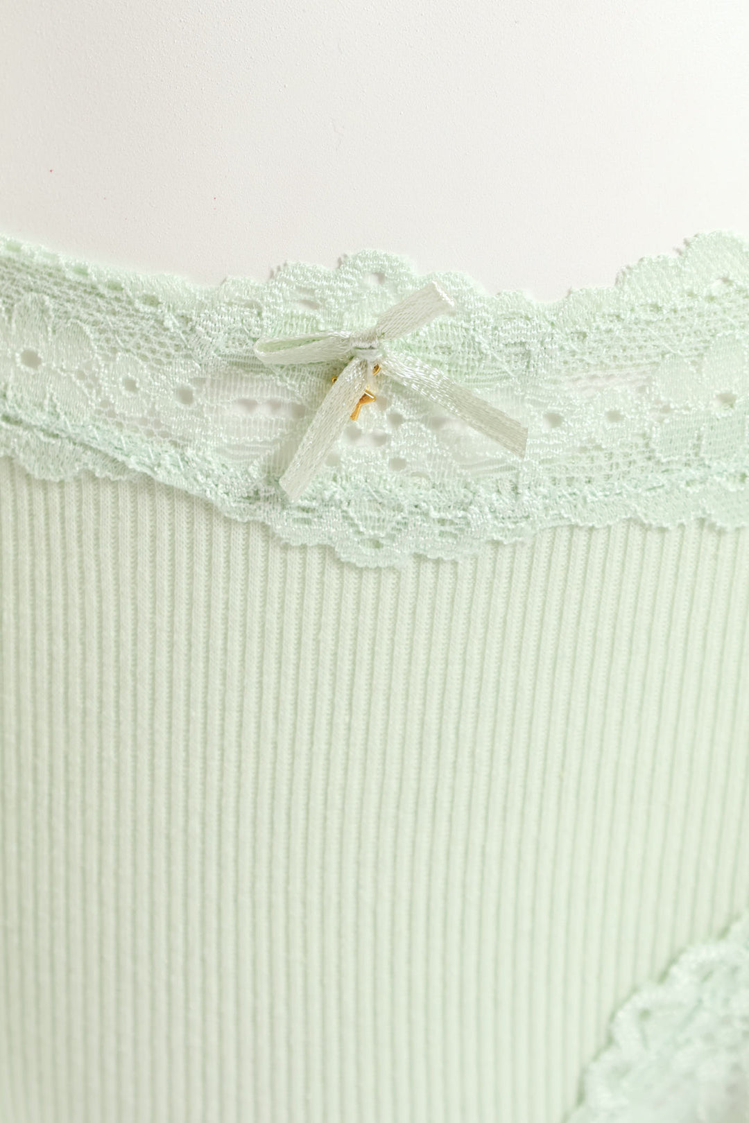 Ribbed Cotton Lace Trim Midi Panty - Sage