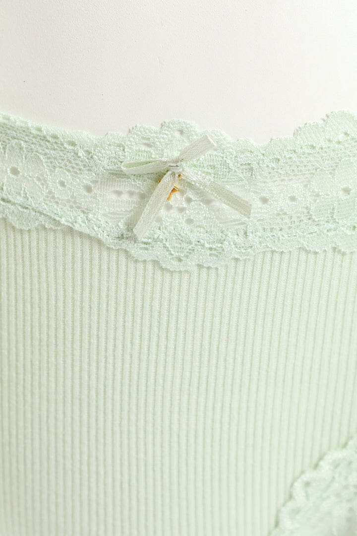 Ribbed Cotton Lace Trim Midi Panty - Sage