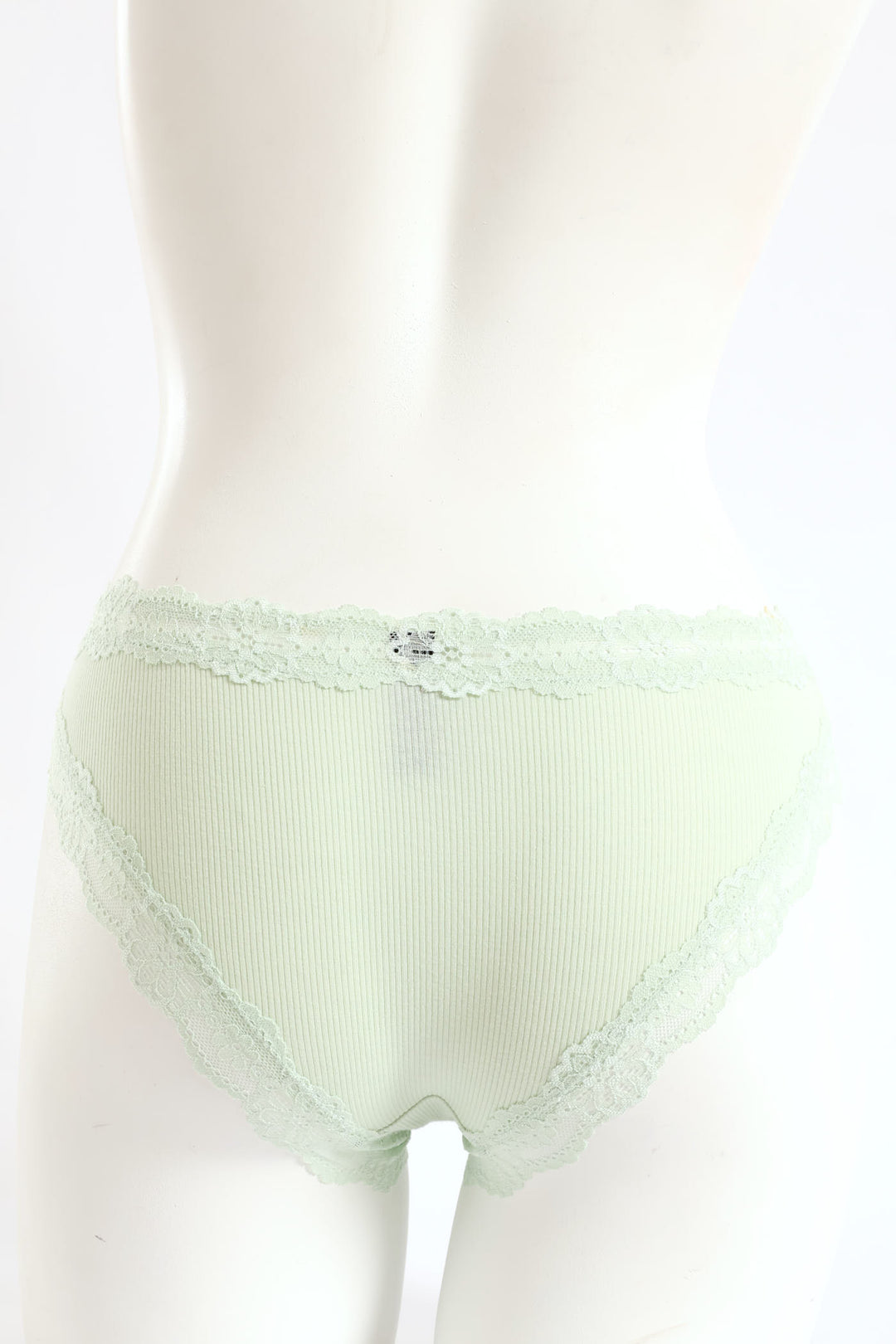 Ribbed Cotton Lace Trim Midi Panty - Sage