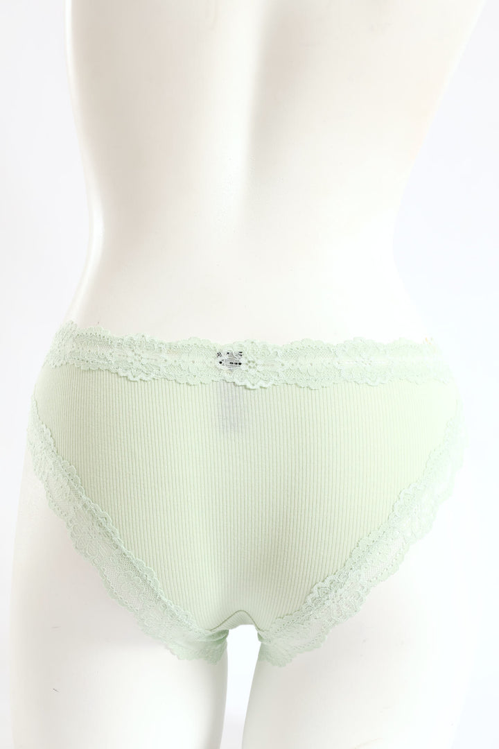Ribbed Cotton Lace Trim Midi Panty - Sage