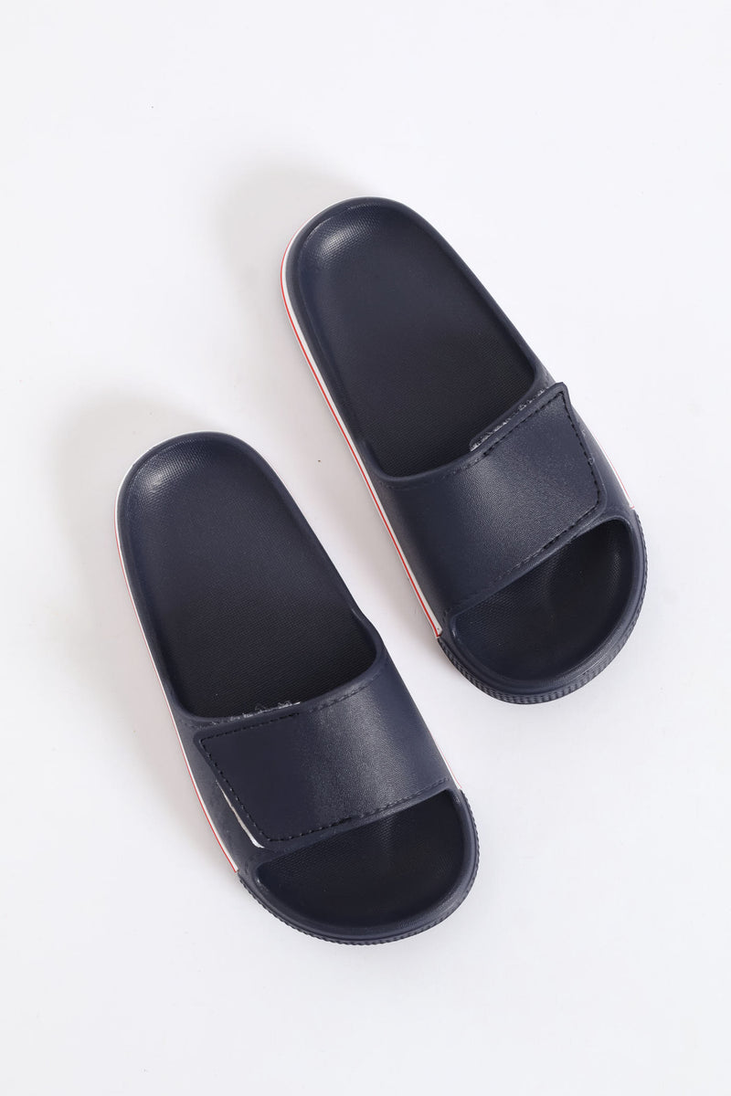 Boys Stripe Moulded Slide Sandal - Navy/Red