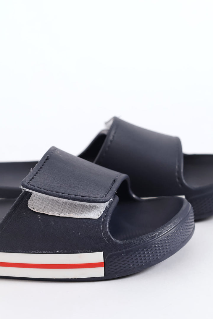 Boys Stripe Moulded Slide Sandal - Navy/Red