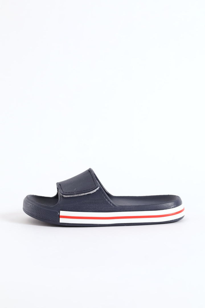 Boys Stripe Moulded Slide Sandal - Navy/Red