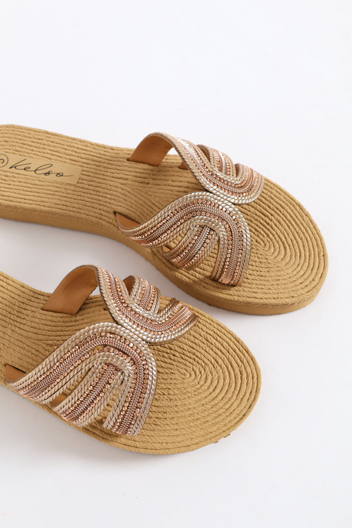 Interlinked Diamante Mule Sandal - Rose Gold