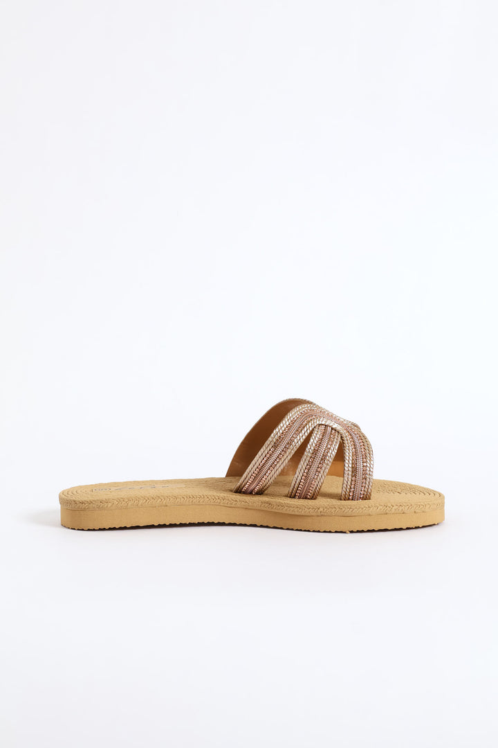 Interlinked Diamante Mule Sandal - Rose Gold