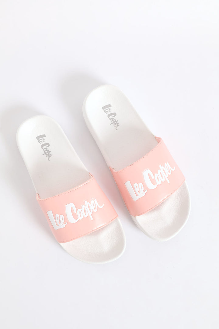 Logo Embossed Vamp Slide - White/Pink