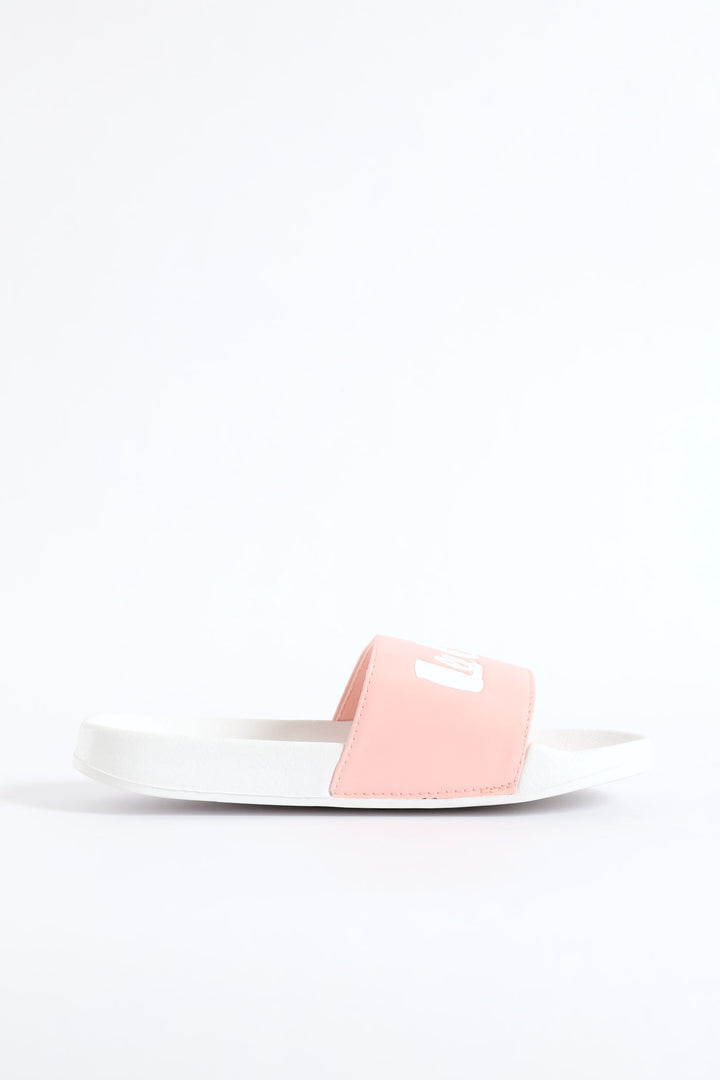 Logo Embossed Vamp Slide - White/Pink