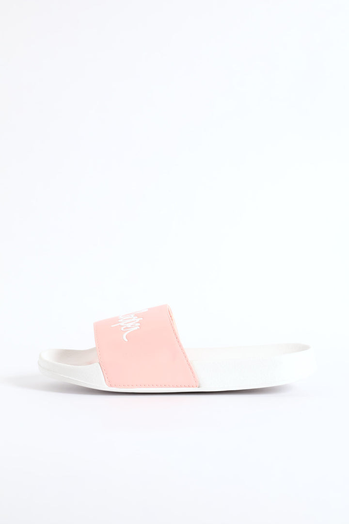 Logo Embossed Vamp Slide - White/Pink