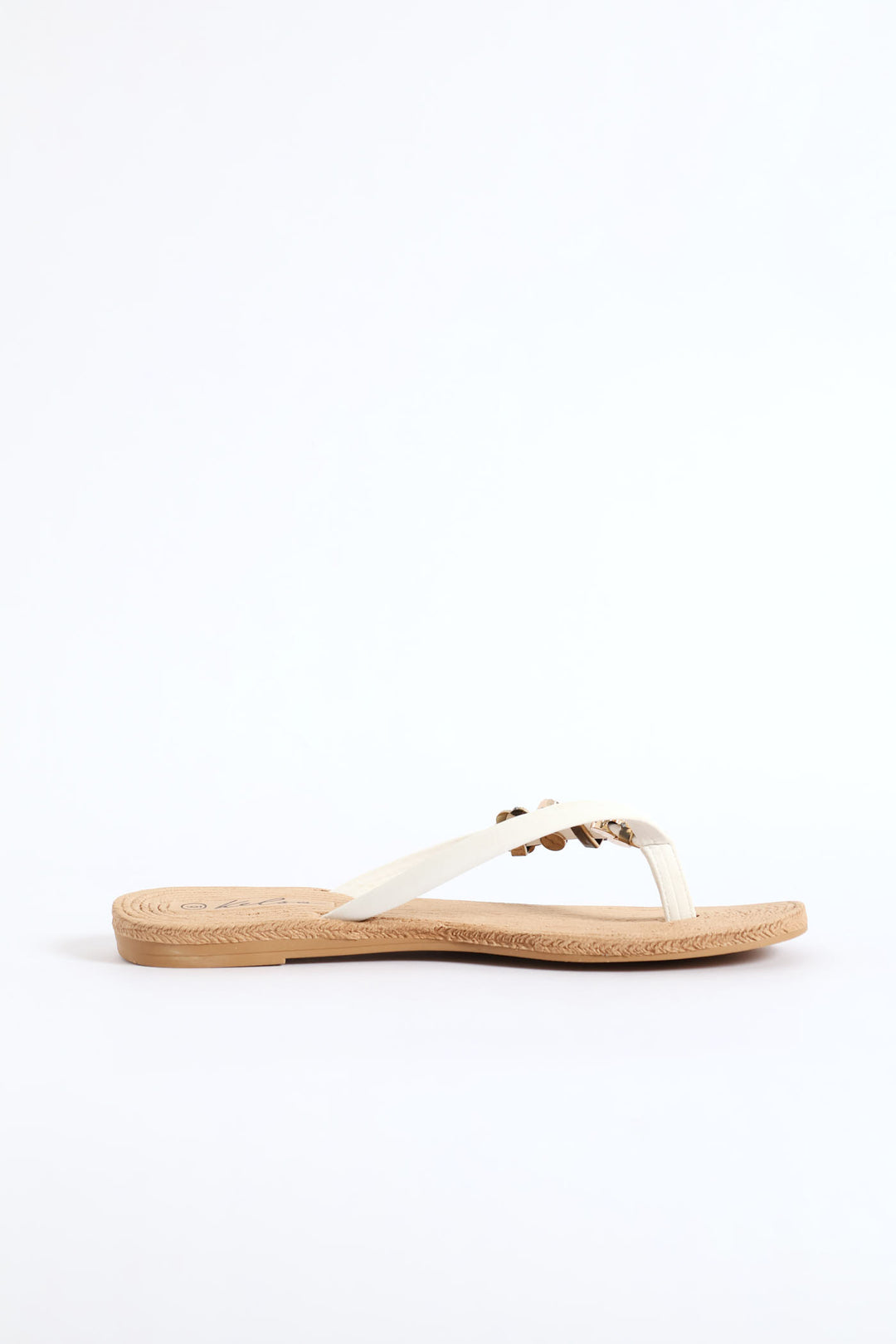 Diamante Trim Thong Sandal - White