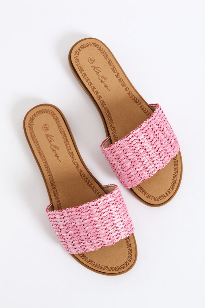 Raffia Single Band Mule On Comfort Outsole - Pink