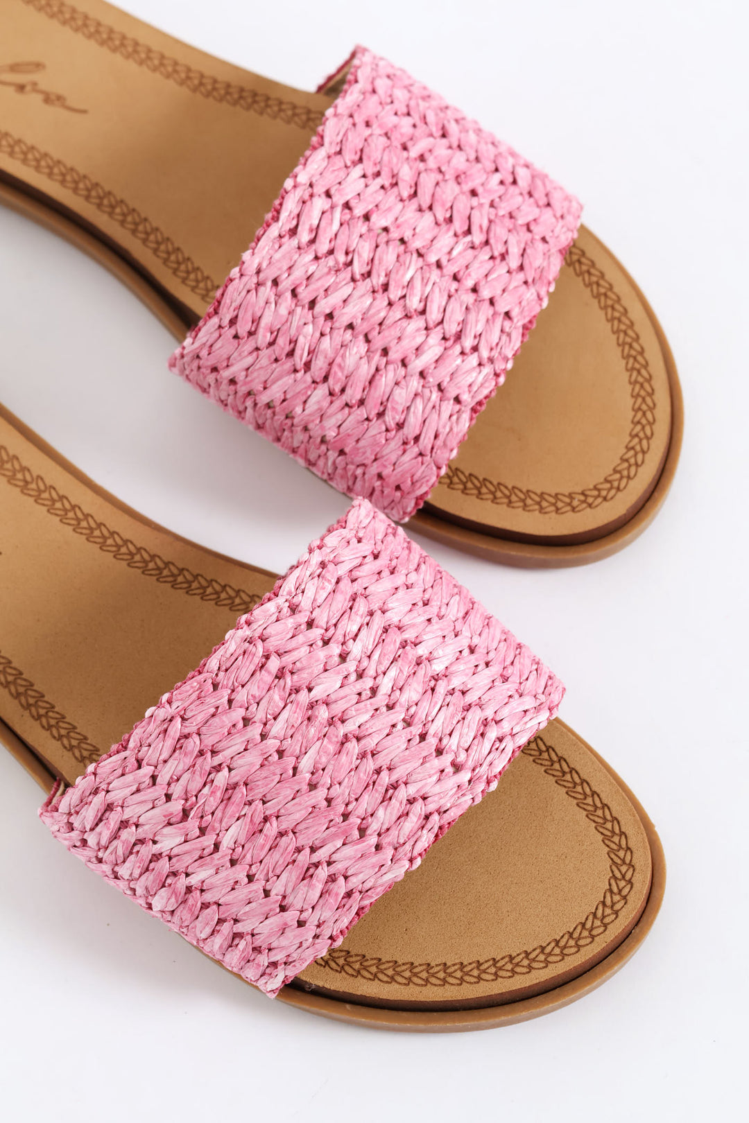 Raffia Single Band Mule On Comfort Outsole - Pink