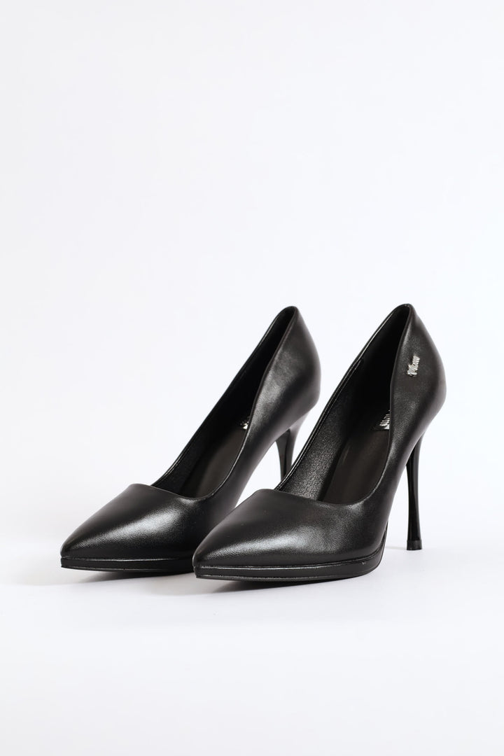 Faux Leather Heel - Black