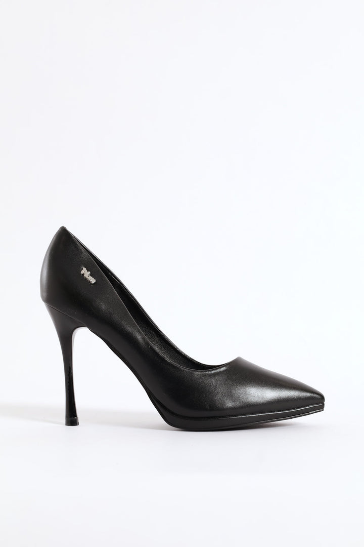 Faux Leather Heel - Black