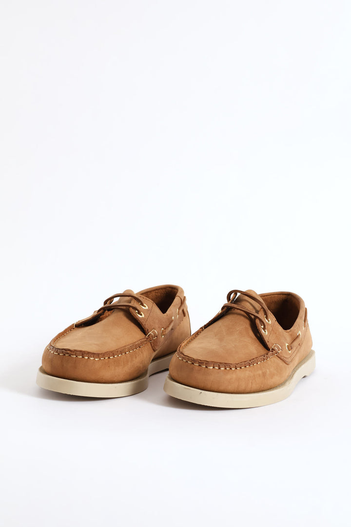Fashion Lace Up Nubuck Docksider - Tan