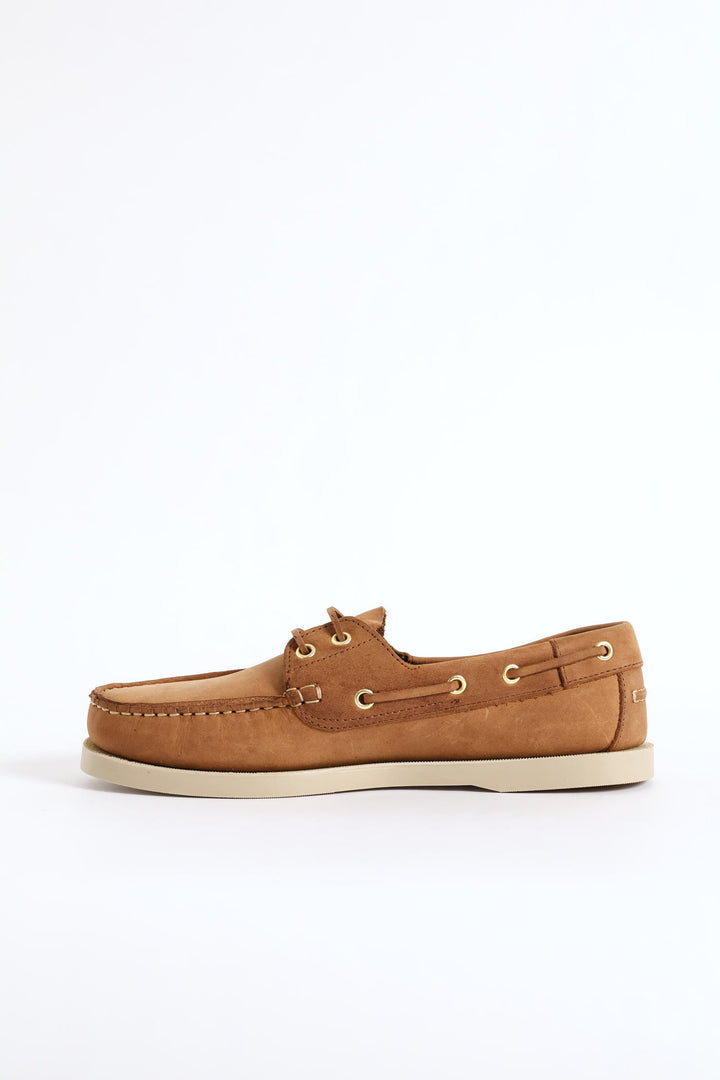Fashion Lace Up Nubuck Docksider - Tan