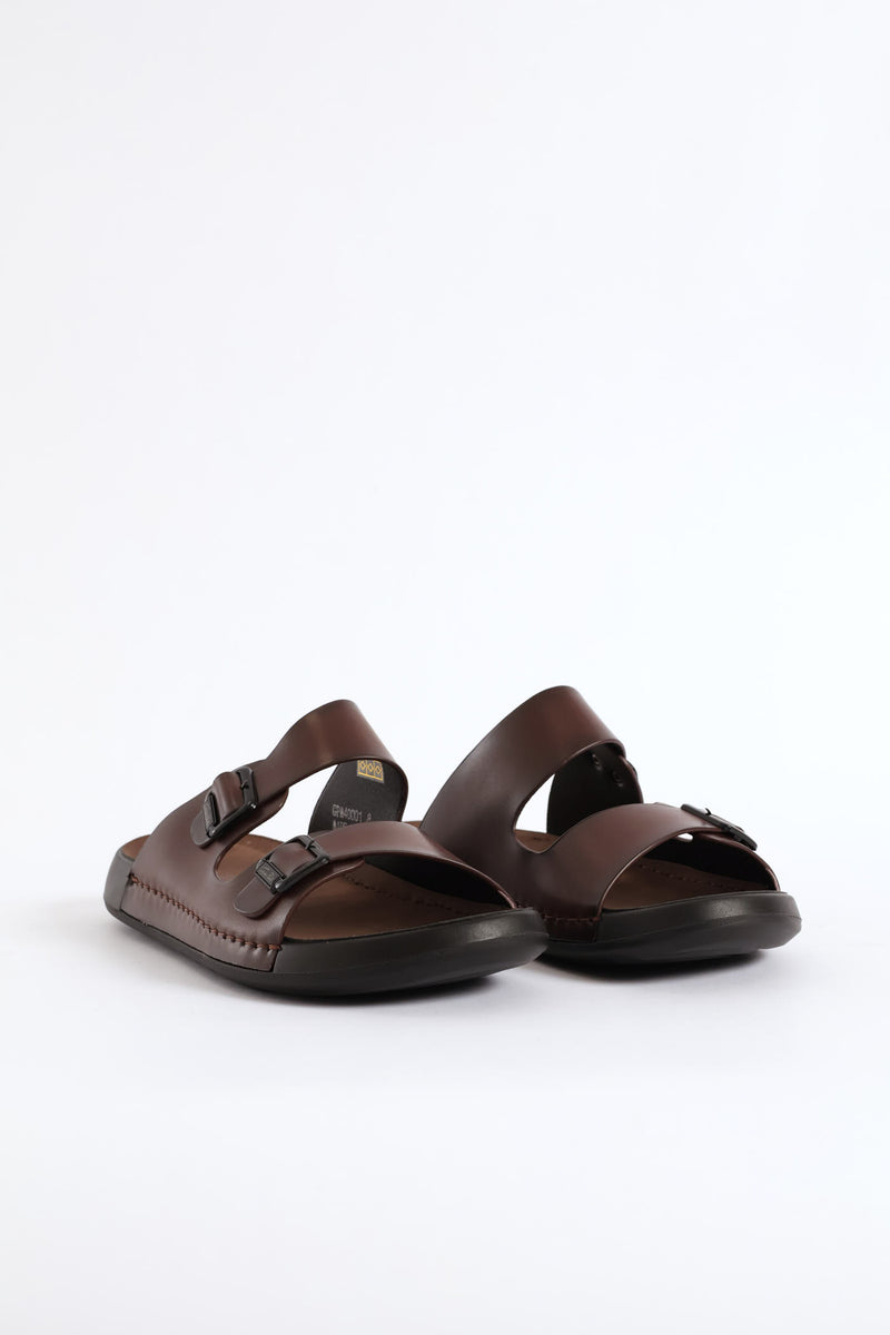 Double Buckle Comfort Sandal - Brown