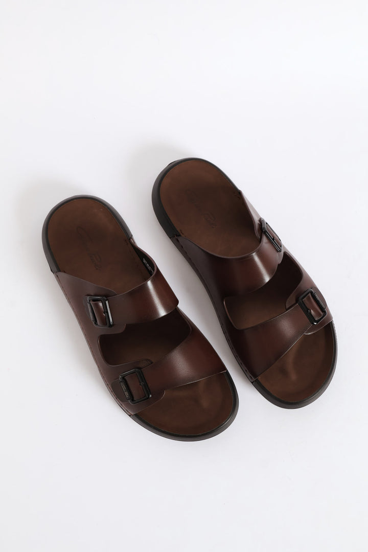 Double Buckle Comfort Sandal - Brown