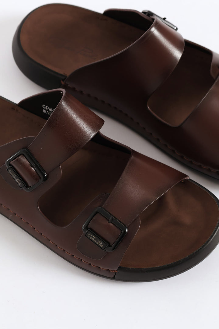Double Buckle Comfort Sandal - Brown